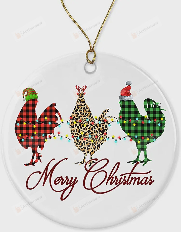 Plaid Rooster Merry Christmas Ornament, Gift For Chicken Lovers Ornament, Christmas Gift Ornament