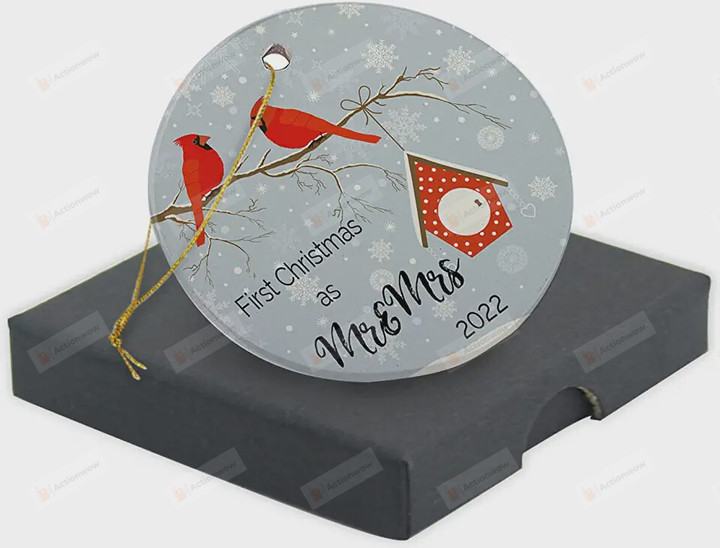 First Christmas As MR & MRS Ornament, Gift For Bird Lovers Ornament, Christmas Gift Ornament