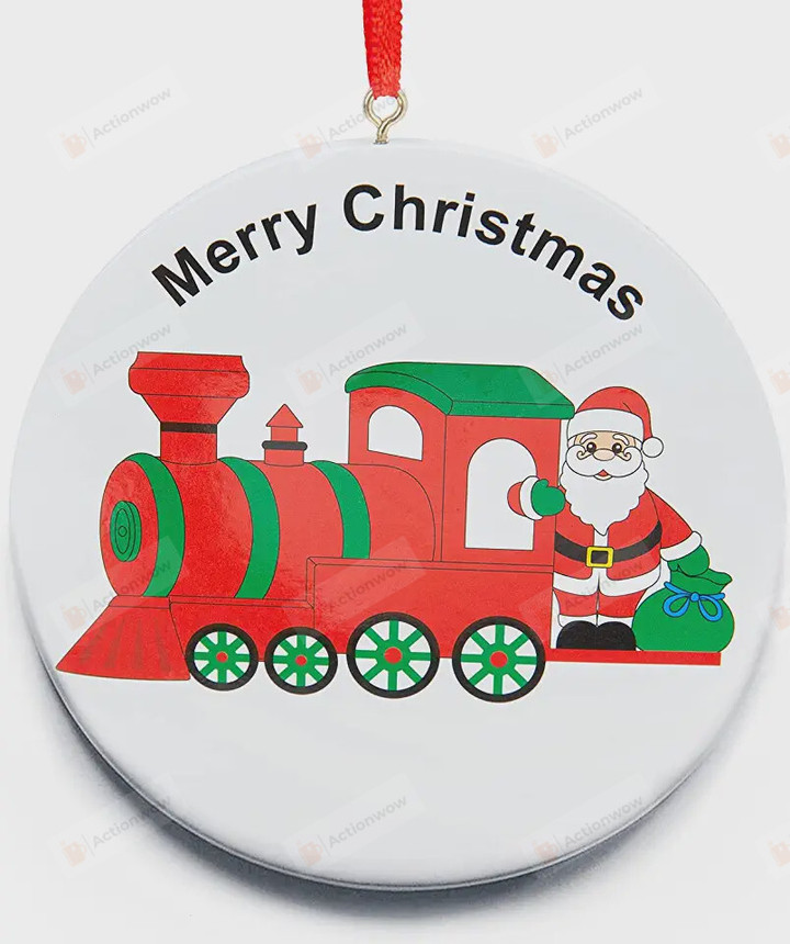 Merry Christmas Ornament, Santa Claus And Train Ornament, Christmas Gift Ornament