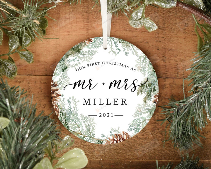 Personalized Our First Christmas As Mr And Mrs Ornament, Newly Married Ornament, Wedding Gift For Couple Ornament