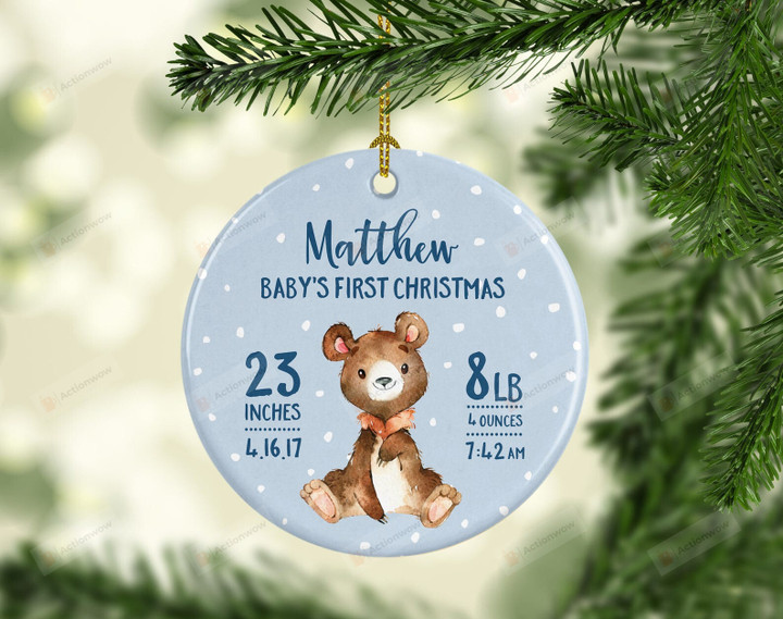 Personalized Bear Baby's First Christmas Ornament, Bear Lover Gift Ornament, Christmas Keepsake Gift Ornament