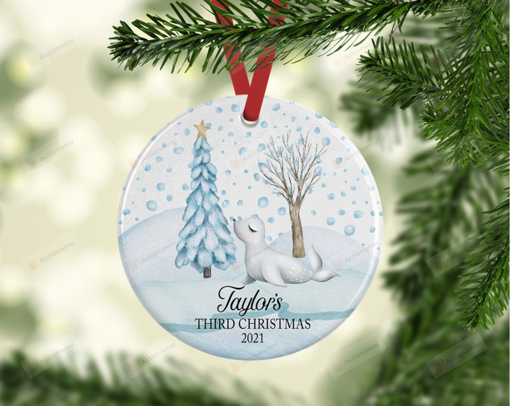 Personalized Third Christmas Ornament, Gift For Baby Seal Lovers Ornament, Christmas Gift Ornament