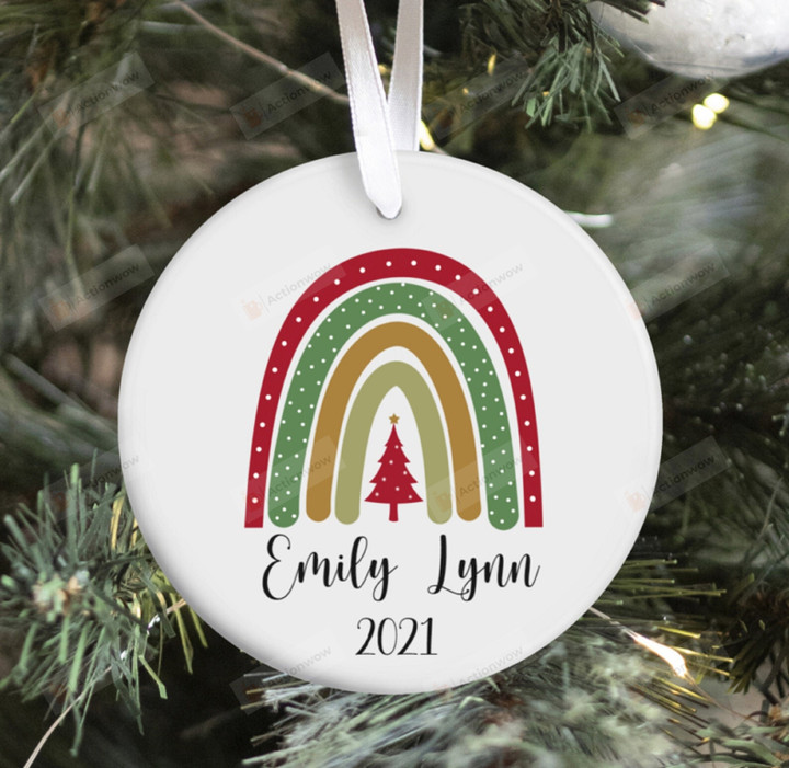 Personalized Rainbow And Xmas Tree Ornament, Keepsake Gift Ornament, Christmas Gift Ornament