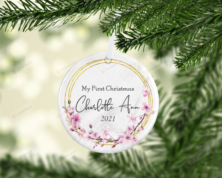 Personalized My First Christmas Ornament, Pink Blossom Flowers Ornament, Christmas Gift Ornament