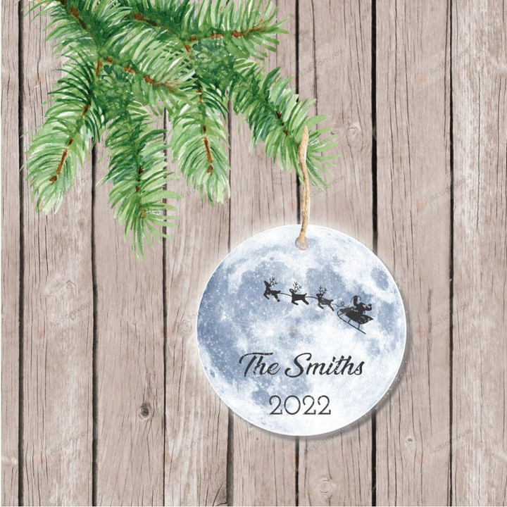 Personalized Santa With Reindeer Christmas Ornament, Gift For Family Members Ornament, Christmas Gift Ornament