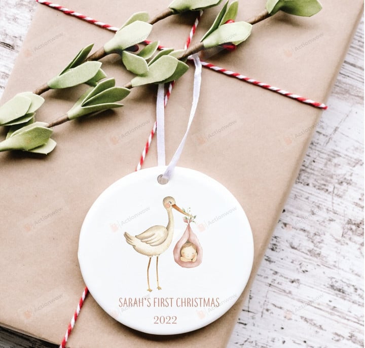 Personalized Baby's First Christmas Ornament, Gift For Flamingo Lovers Ornament, Christmas Gift Ornament