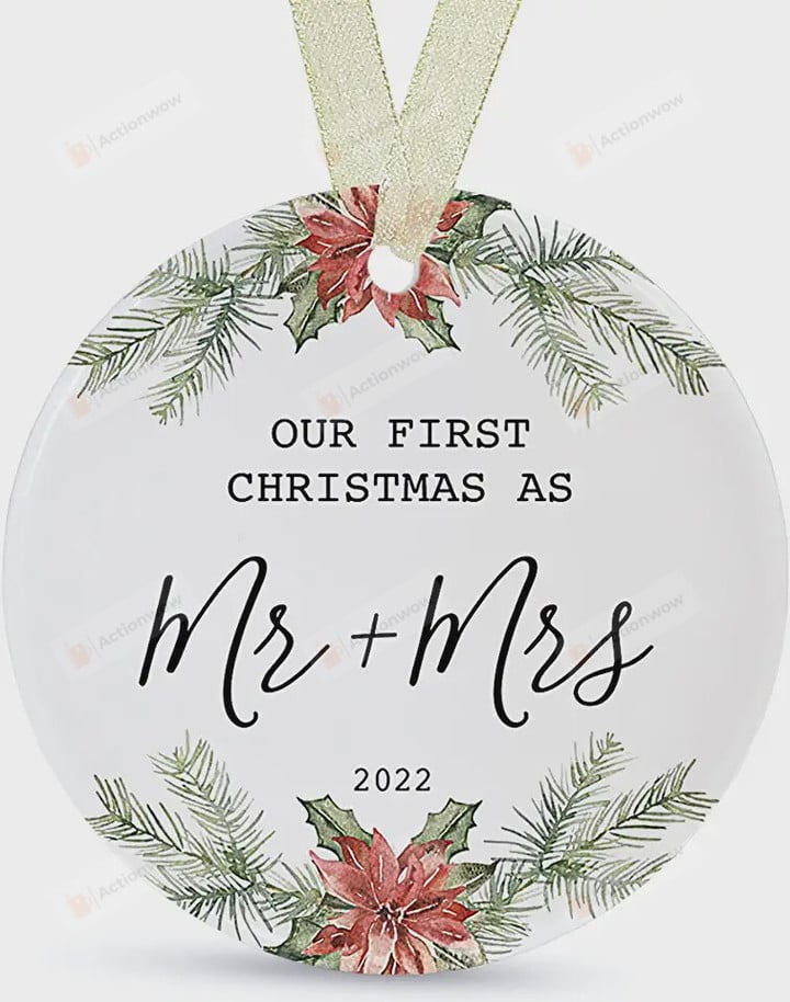 Personalized Our First Christmas As Mr And Mrs Ornament, Newly Married Ornament, Wedding Gift For Couple Ornament