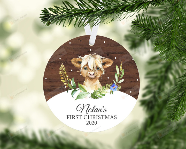 Personalized Cow Baby's First Christmas Ornament, Cow Lover Gift Ornament, Christmas Keepsake Gift Ornament