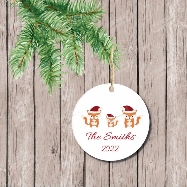 Personalized Fox Family Christmas Ornament, Gift For Fox Lovers Ornament, Christmas Gift Ornament