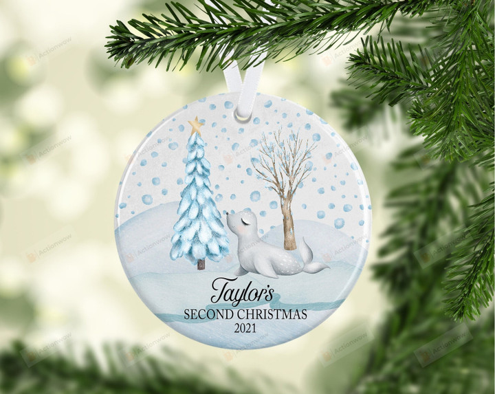 Personalized 2nd Christmas Ornament, Gift For Baby Seal Lovers Ornament, Christmas Gift Ornament