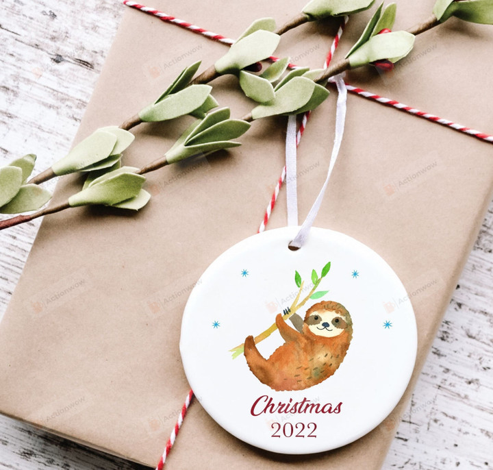 Personalized Sloth Christmas 2022 Ornament, Sloth Lover Gift Ornament, Christmas Keepsake Gift Ornament