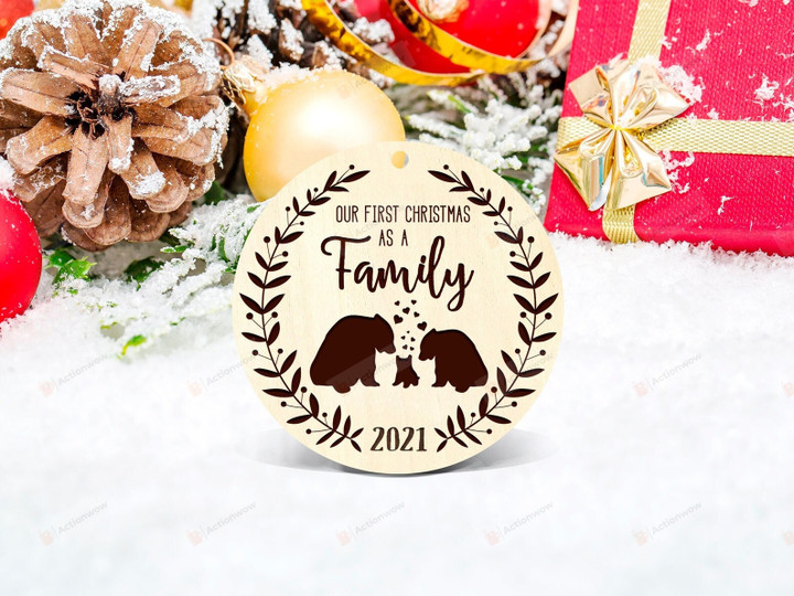 Personalized Bear Family Ornament, Our First Christmas As A Family Of Three Ornament, Christmas Gift For New Family Ornament