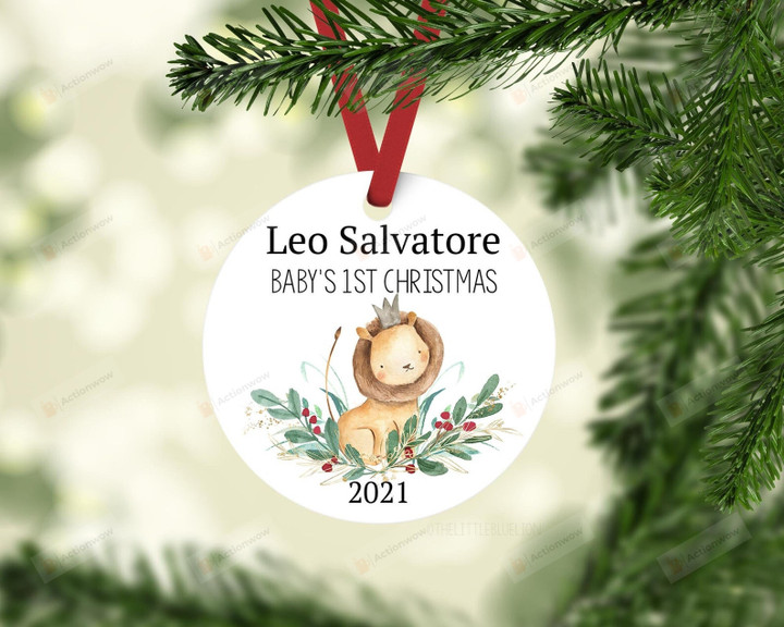 Personalized Lion Baby's First Christmas Ornament, Lion Lover Gift Ornament, Christmas Gift Ornament, Keepsake Gift Ornament
