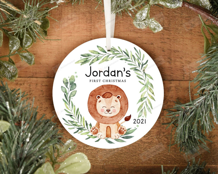 Personalized Lion Baby's First Christmas Ornament, Lion Lover Gift Ornament, Christmas Keepsake Gift Ornament