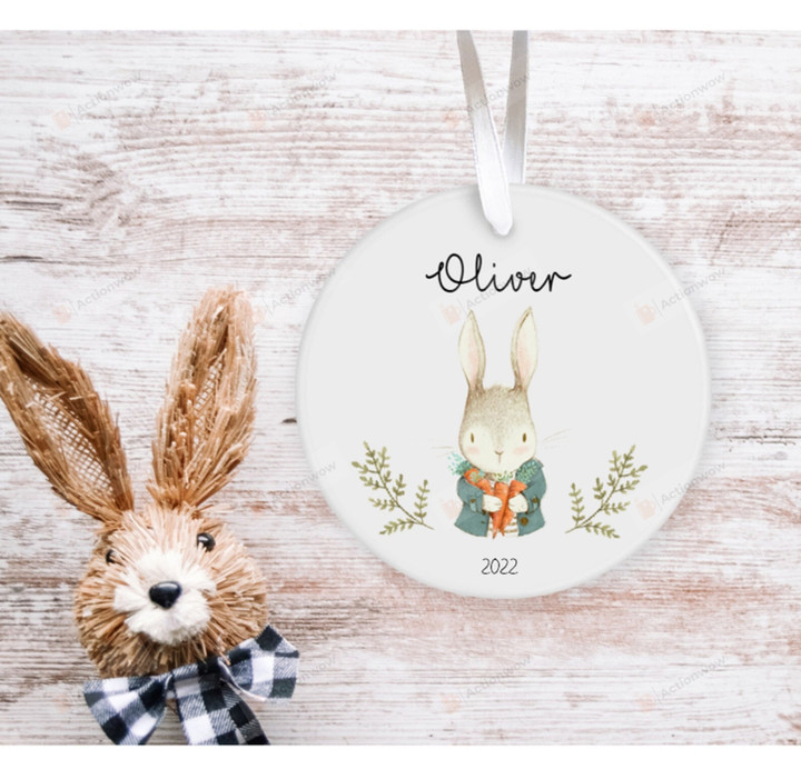 Personalized Bunny And Carrot Ornament, Bunny Lover Gift Ornament, Easter Keepsake Gift For Baby Ornament