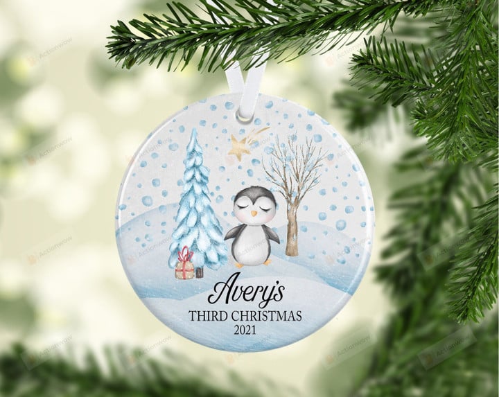 Personalized Third Christmas Ornament, Gift For Penguin Lovers Ornament, Christmas Gift Ornament