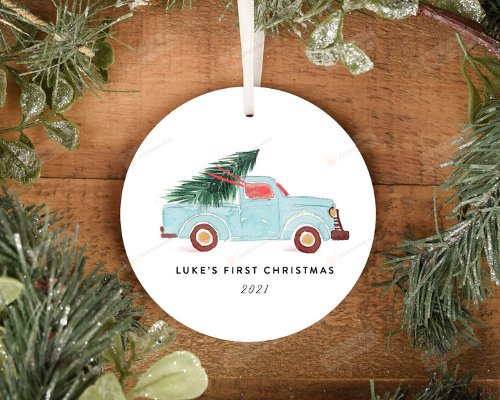 Personalized Baby's First Christmas Truck Hanging Xmas Tree Ornament, Keepsake Gift Ornament, Christmas Gift Ornament