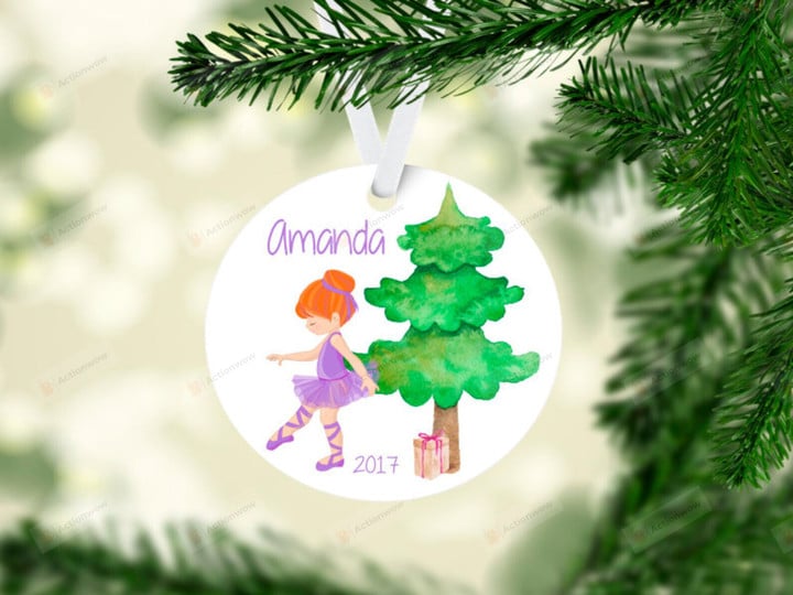 Personalized Little Ballerina And Christmas Tree Ornament, Ballerina Gift Ornament, Christmas Gift Ornament