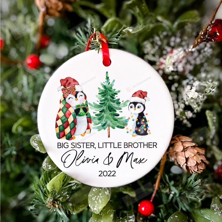Personalized Big Sister Little Brother Christmas Ornament, Sibling Announcement Ornament, Christmas Gift Ornament