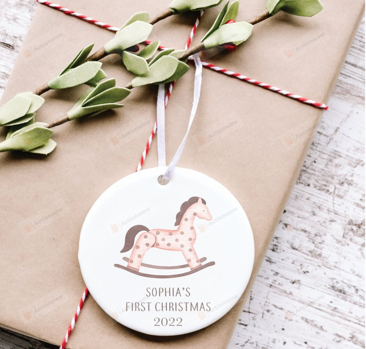 Personalized Baby's First Christmas Ornament, Rocking Horse Toy Ornament, Christmas Gift Ornament