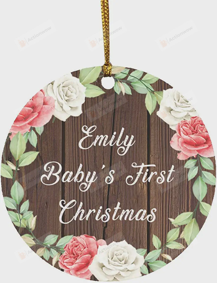 Personalized Roses Baby's First Christmas Ornament, Flowers Lover Gift Ornament, Christmas Keepsake Gift Ornament