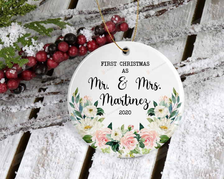 Personalized Floral Our First Christmas As Mr And Mrs Ornament, Newly Couple Ornament Gift, Christmas Gift Ornament