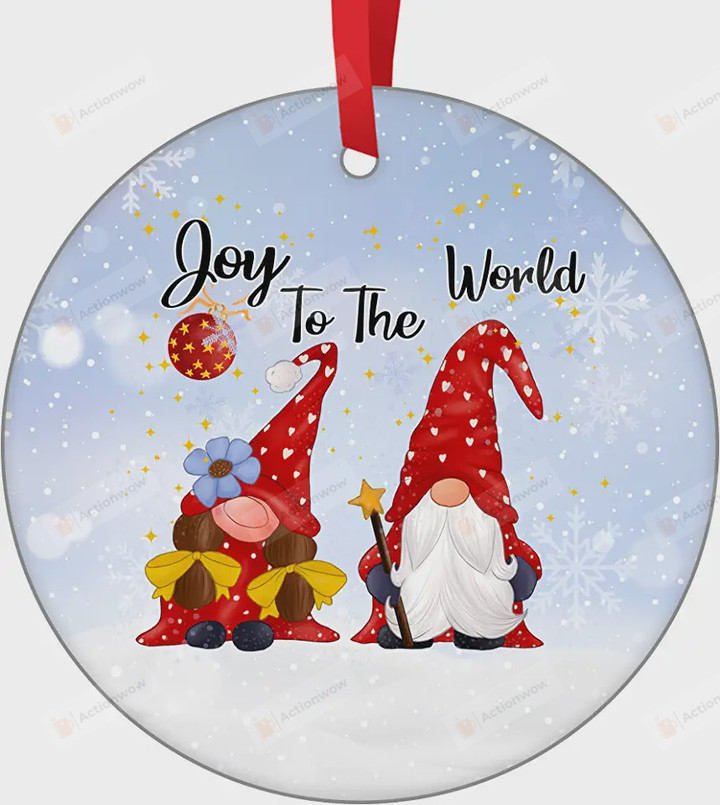 Gnome Couple Ornament, Joy to The World Ornament, Newlyweds Wedding Couple Ornament