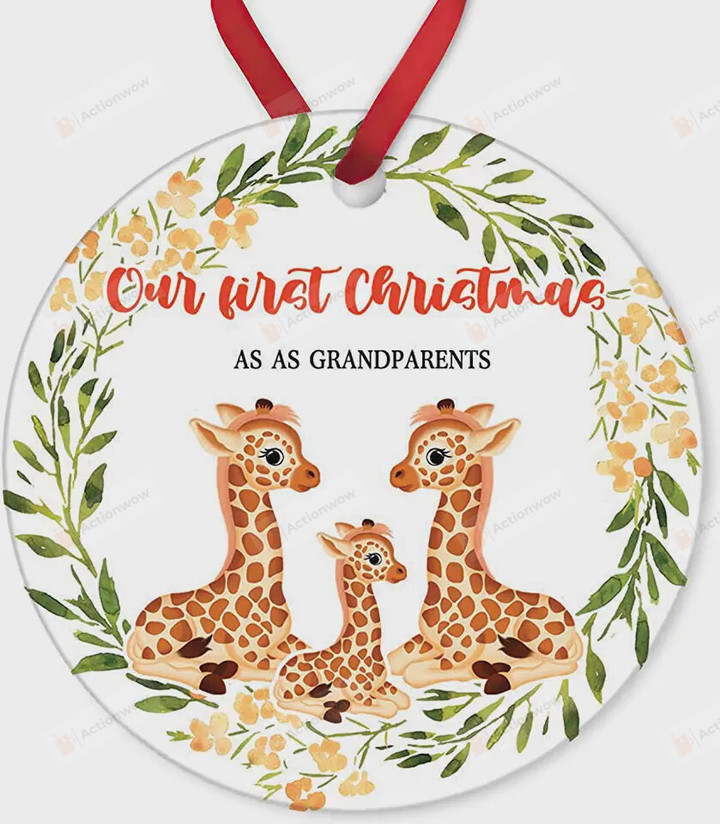 Giraffes Our First Christmas As Grandparents Ornament, Giraffes Lover Gift Ornament, Christmas Gift Ornament For New Grandparents