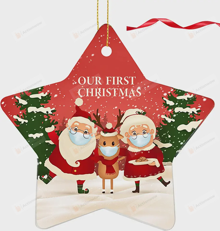 Funny Santa Claus With Deer Ornament, First Christmas Gift Ornament