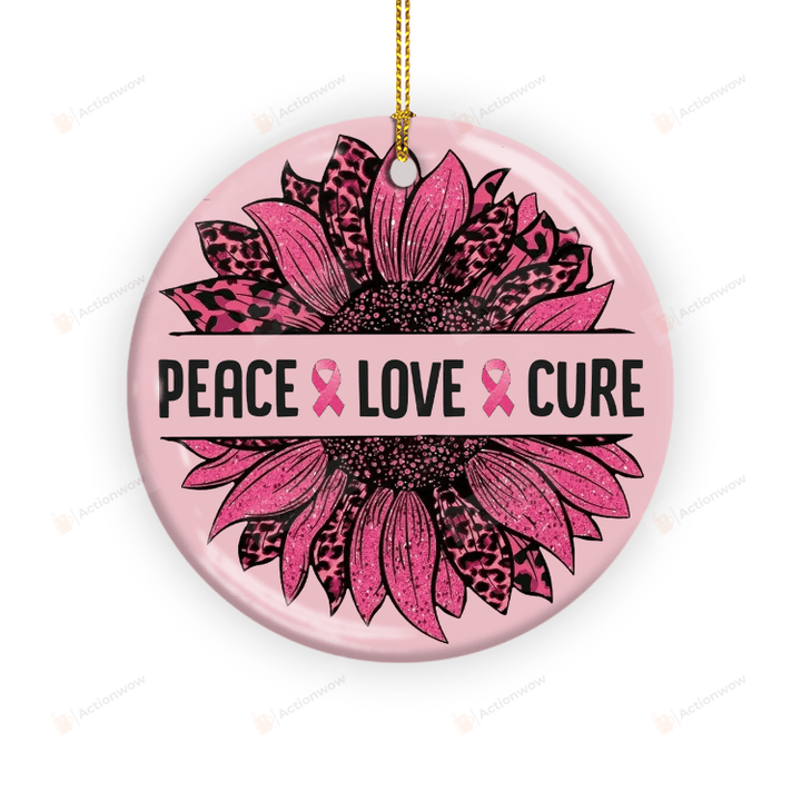 Peace Love Cure Breast Cancer Awareness Sunflower Ornaments, Cancer Survivor, Breast Cancer Fighter Ornaments