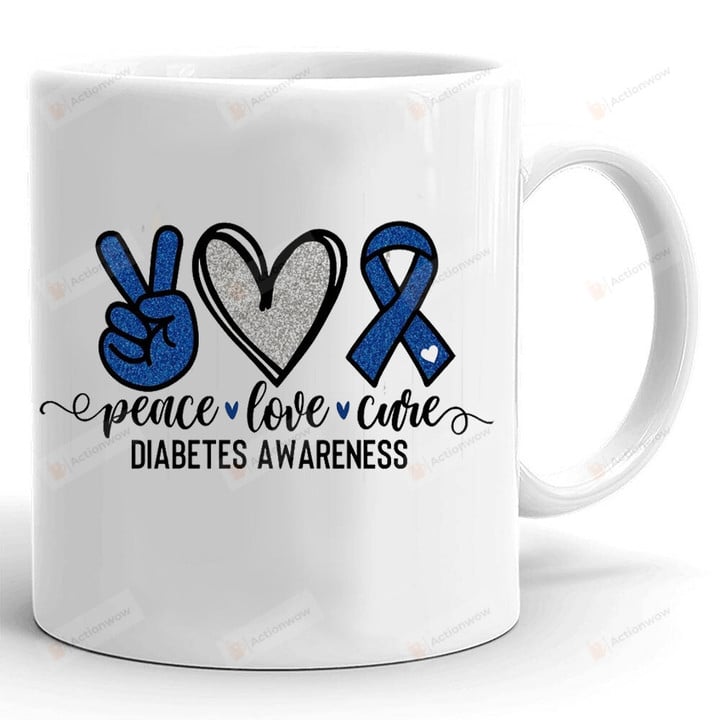 Peace Love Cure Mug, Diabetes Awareness, Gifts For Friend For Family, Diabetic Month, Gifts For Her For Him