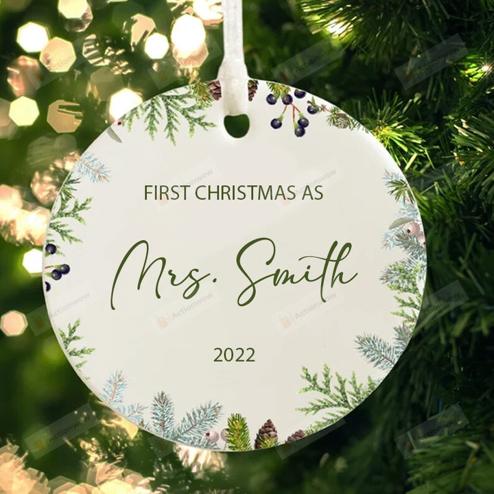 Personalized First Christmas As Mrs Ornament, Decoration Gifts For New Wife, Gifts For Wife From Husband On Christmas