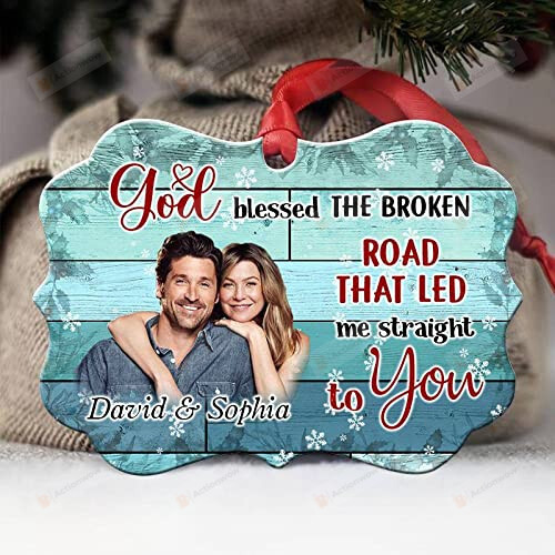 Personalized Custom Photo For Couple God Blessed The Broken Road Ornament Gifts For Couple Lover Husband Wife Valentines Day Gifts Crafts Hanging Car Window Dress Up Great Gifts On Wedding Anniversary
