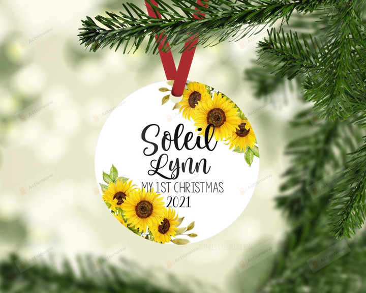 Personalized Sunflower Baby's First Christmas Ornament, Flower Lover Gift Ornament, Christmas Keepsake Gift Ornament