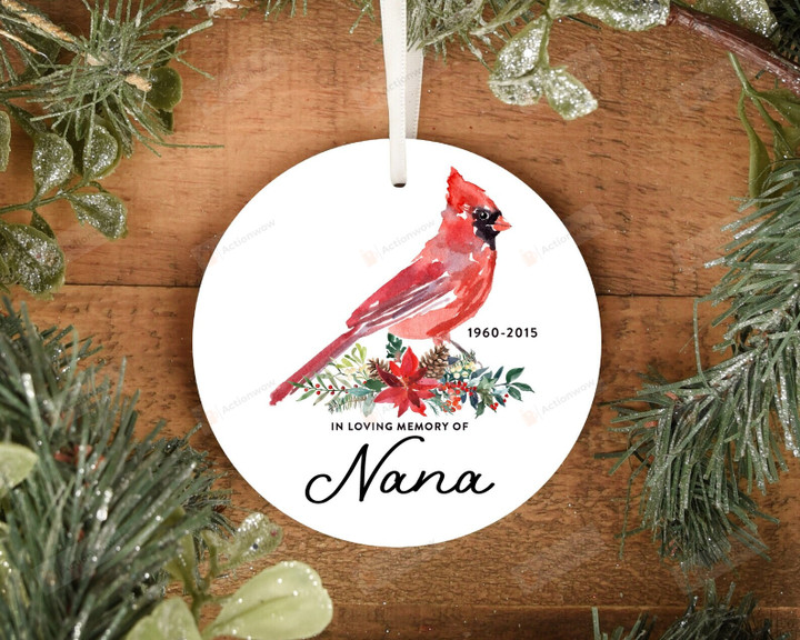 Personalized In Loving Memory Ornament, Cardinal Bird Memorial Gift Ornament, Christmas Gift Ornament