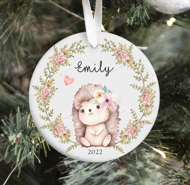 Personalized Woodland Hedgehog Ornament, Hedgehog Gift Ornament, Christmas Gift Ornament