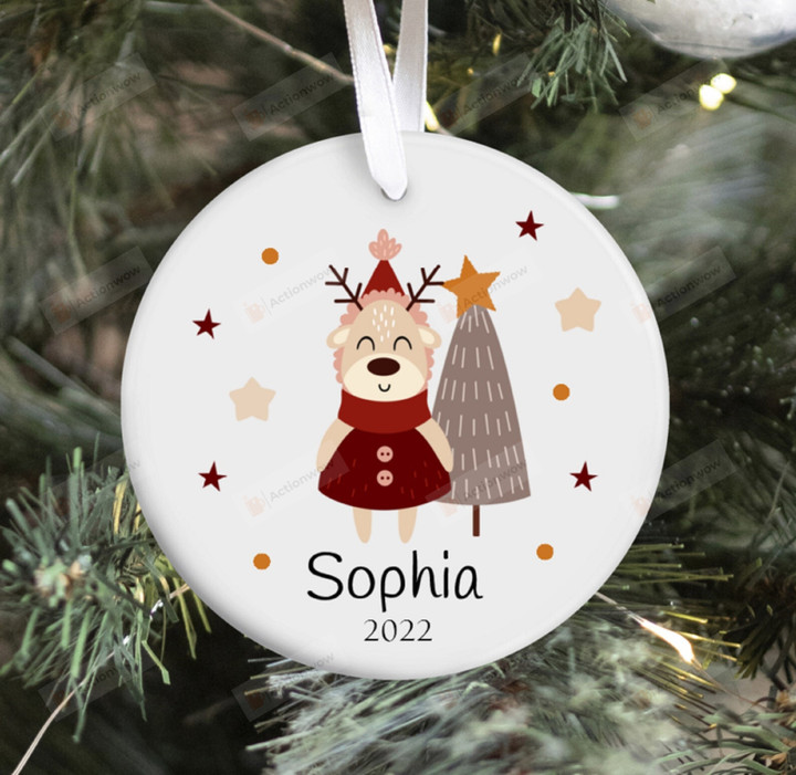 Personalized Woodland Girl Ornament, Gift For Kids Ornament, Christmas Gift Ornament