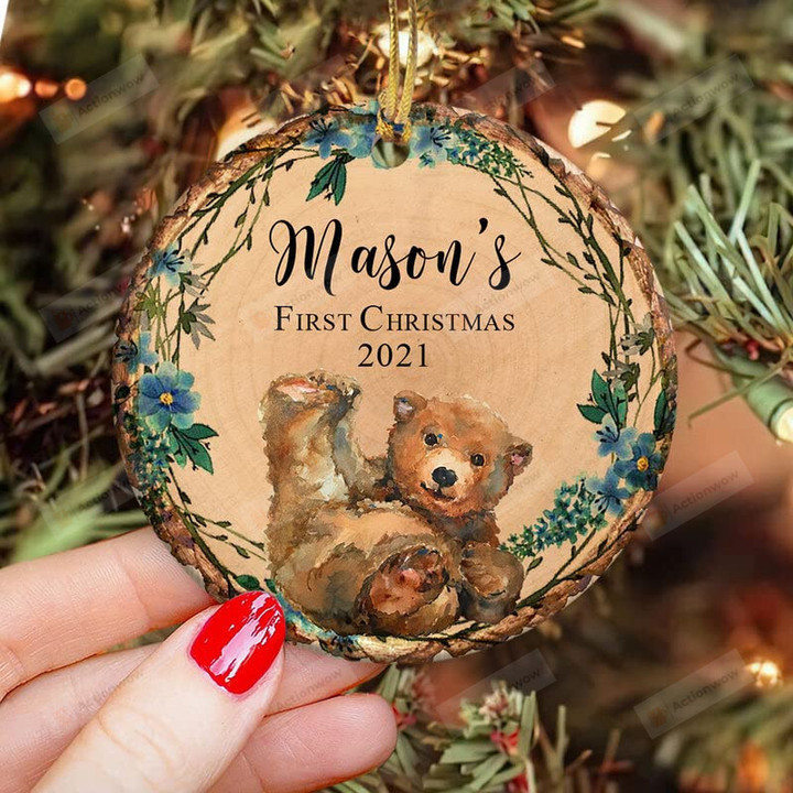 Personalized Bear Baby First Xmas Circle Oval Heart Star Ornament To Him Her Family For Birthday Thanksgiving Christmas Decoration Gifts