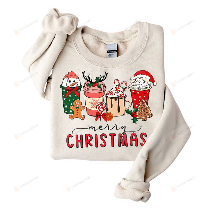 Merry Christmas Sweatshirt, Latte Drink Christmas Sweatshirt, Christmas Gifts Coffee Lovers