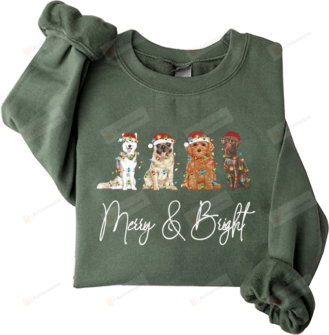 Christmas Dogs Sweatshirt, Merry And Bright Dog Sweatshirt, Christmas Gifts For Dog Mom
