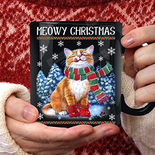 Meowy Christmas Coffee Mug, Gift For Cat Lovers, Christmas Halloween Gift For Him Her 11oz 15oz