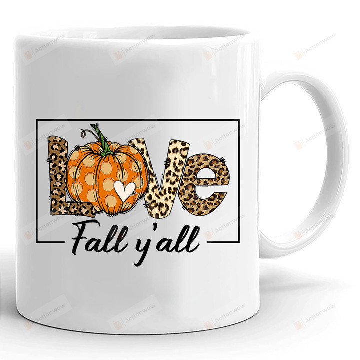 It's Fall Y'all Thanksgiving Mug, Love Fall Yall Mug Fall Things Gifts For Women Men, Leopard Pumpkin Mug Gifts For Women