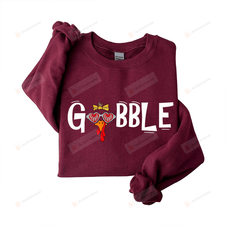 Gobble Gobble Turkey Sweatshirt, Gobble Turkey Sweatshirt, Thanksgiving Gifts For Cat Lover For Friends