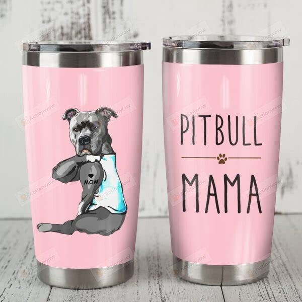 Pitbull Mama I Love Mom Stainless Steel Tumbler Cup