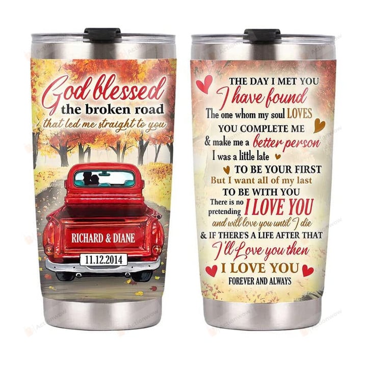 Couple Tumbler Family Christmas Gift Bbq Lover God Blessed The Broken Road That Led Me Straight To You