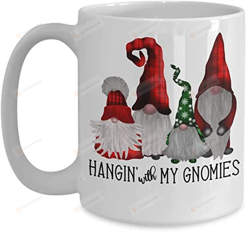 Janna Gnome Mug Hanging With My Gnomies Funny Coffee Christmas Cup Gift Gnome Gift For Her Gift For Him Xmas Gift Birthday Christmas Thanksgiving Cup Mug For Daughter Son Kids Children (15 Oz) White