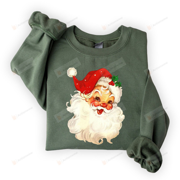 Vintage Christmas Santa Claus Face Old Fashioned Sweatshirt, Retro Santa Sweaters, Christmas Shirts For Girls