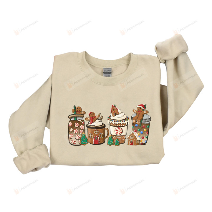 Gingerbread Coffee Cookie Christmas Sweashirt, Holiday Xmas Gingerbread Shirt Gifts For Women, Coffee Lovers Sweater
