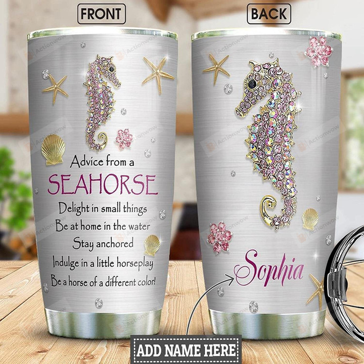 Personalized Seahorse Jewelry Style Christmas Gifts Tumbler Cup With Lid, Double Wall Vacuum Insulated Travel Coffee Mug, Custom Tumbler With Name, Insulated Stainless Steel Tumbler 20oz