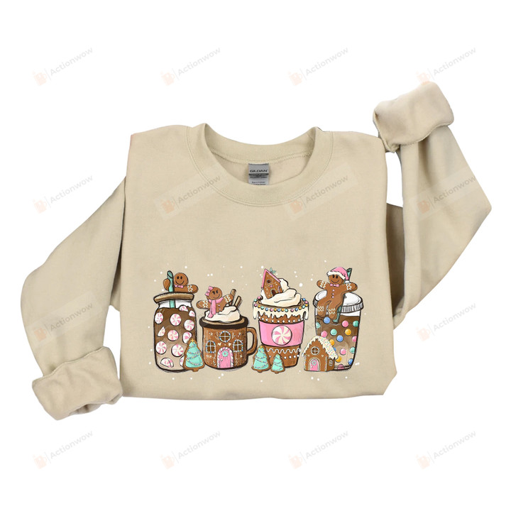Gingerbread Coffee Cookie Christmas Sweatshirt, Holiday Xmas Cofee Latte Drink Shirt For Coffee Lovers